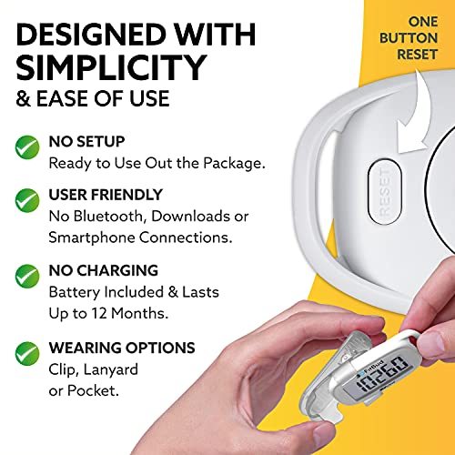 3DFitBud Simple Step Counter Walking 3D Pedometer by 3DActive with Clip, Lanyard Accurate Step Tracker Large Display, Easy to Use for Kids Men Women Adult Seniors Daily Step Tracking - A420S - color: White