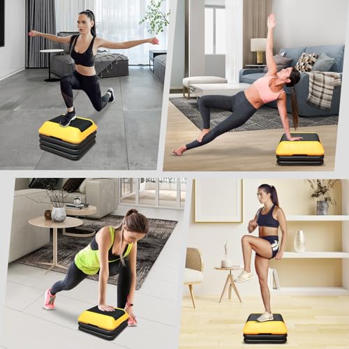 GOWE Height-Adjustable Step Aerobics Platform Fitness Equipment Stepper Trainer Exercise Step Platform with 4 Riser Yellow