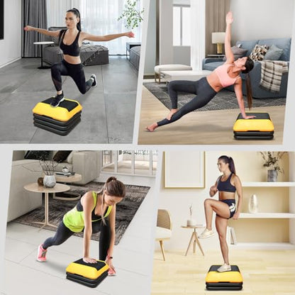 GOWE Height-Adjustable Step Aerobics Platform Fitness Equipment Stepper Trainer Exercise Step Platform with 4 Riser Yellow