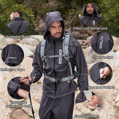 Men Women Rain Suits Waterproof Rain Gear Jacket and Pants for Golf Fishing - color: Grey, size: Large