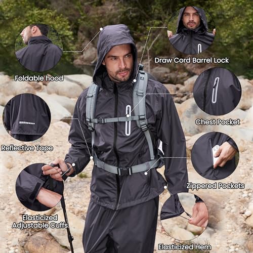 SWISSWELL Men Women Waterproof Rain Jacket and Rain Pants - color: Grey, size: Small