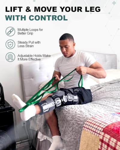 Trideer Non-Elastic Stretching Strap with Loops for Physical Therapy & Rehab, Knee Hip Leg ROM Post-Surgery, Yoga Strap for Stretching, Leg Lifter Strap Mobility Aid, Hamstring Calf Back - color: Emerald Green/75"x1"