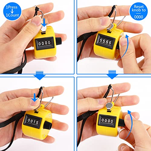 PETKNOWS 5Pcs Handheld Tally Clicker Counter 4 Digital Number for Sports - color: Red & Black & Yellow & Green & Blue