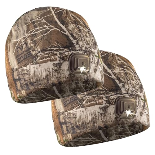 POWERCAP LED Hat Light 150 Lumens Rechargeable Fleece Beanie with Bright Built-in Headlamp Waterproof LED Warm One Size Cap - color: 2-pack Realtree Edge Camo