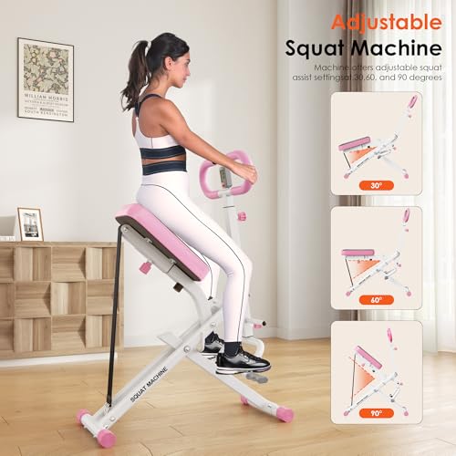 SogesHome Foldable & Adjustable Squat Rowing Machine for Home Gym with Band