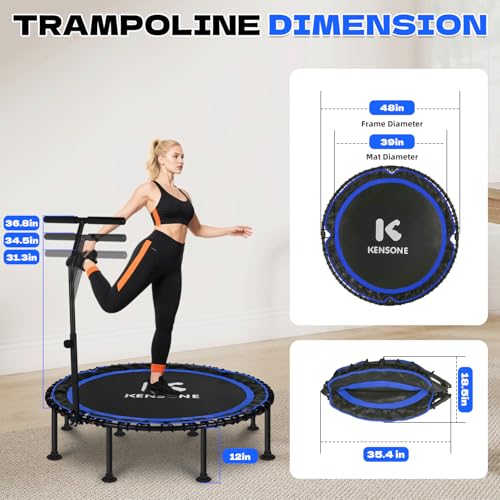 K KENSONE 40/48" Rebounder Trampoline for Adults, Bungee, 450/550 LBS Quiet - color: Blue, size: 48" T-Bar