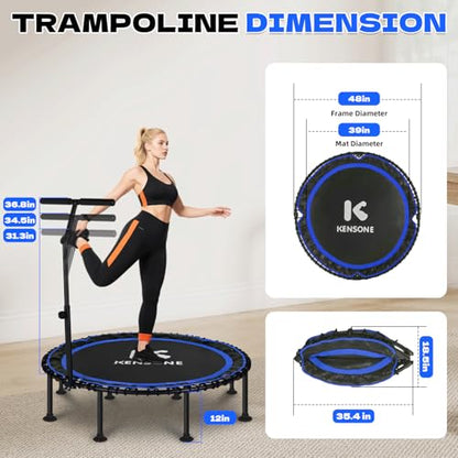 K KENSONE 40/48" Rebounder Trampoline for Adults, Bungee, 450/550 LBS Quiet - color: Blue, size: 48" T-Bar