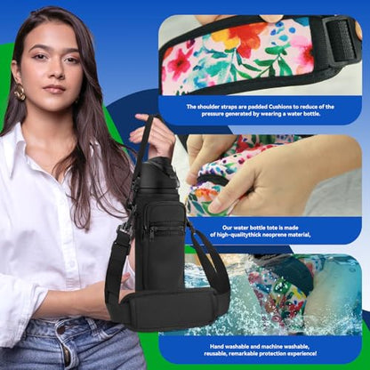 Neoprene Water Bottle Holder Bag with Cell Phone Pocket Compatible with Owala FreeSip 24 oz，Water Bottle Carrying Bag ，with Adjustable Shoulder Strap,for 24oz Stainless Steel Water Bottle - color: Red Polka Dot