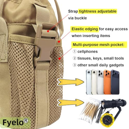 Tactical MOLLE Bottle Pouch Basic Style & Enhanced with Shoulder Strap - color: Brown-Enhanced