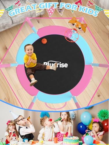 BLUERISE 60" Indoor&Outdoor with Enclosure 5FT Trampoline for Kids Gifts - color: Pink - Classic