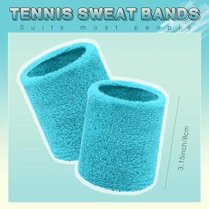 Bememo 12 Pcs Sweatbands Wrist Bands - color: Lake Blue, size: 3.15 Inch