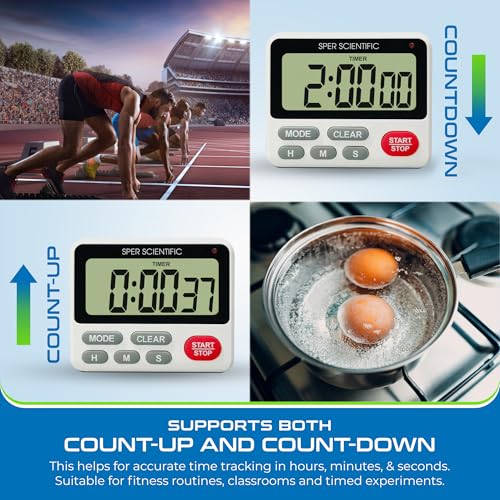 Sper Scientific 24-Hour Digital Lab + Kitchen Timer with LED Light 810001 - Precision Countdown Timer with Large Display, Loud Alarm & Clock Mode - for Cooking, Lab Experiments & More - 2 pc - size: 2 Pack