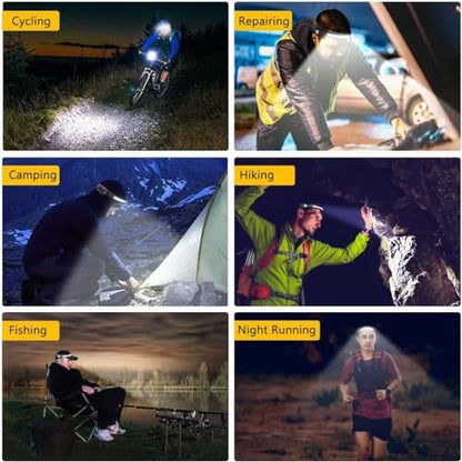 Headlamp Rechargeable 2PCS, 230° Wide Beam Head Lamp LED with Motion Sensor for Adults - Camping Accessories Gear, Waterproof Head Light Flashlight for Hiking, Running, Repairing, Fishing, Cycling - size: 2 Pack