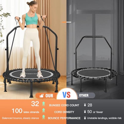 ANCHEER 40"/48" Foldable Mini Trampoline with Adjustable Handle for Adults - color: Silver, size: 48 inch