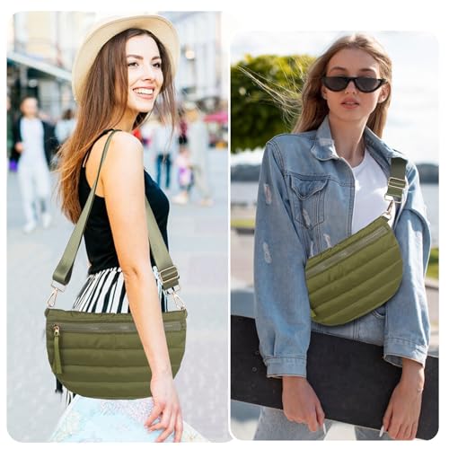 Quilted Crossbody Bags for Women Puffer Fanny Pack Sling Bag Puffy Chest Belt Bum Waist Bag Crossbody Purse Bags Quilted Shoulder Bag for Women Gift - color: ARMY