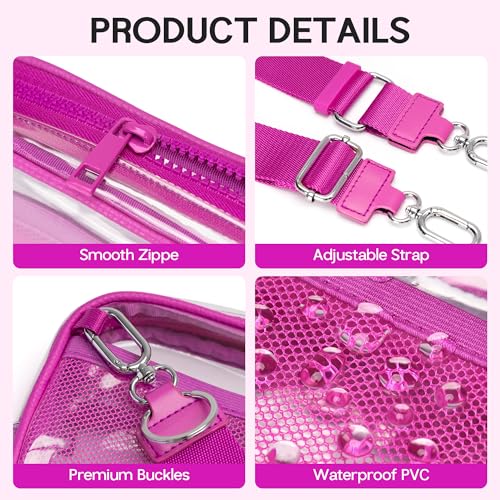 FODOKO Wristlet wallets for Women RFID crossbody bags with 4 Zippers - color: Clear-rose