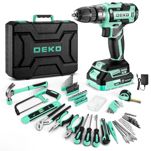 Drill Tool Kit Set: 20V Cordless Power Drill Tool Box with Battery Electric Drill Driver for Men Home Hand Repair Basic Toolbox Tools Sets Drills Case, Turquoise - color: Turquoise