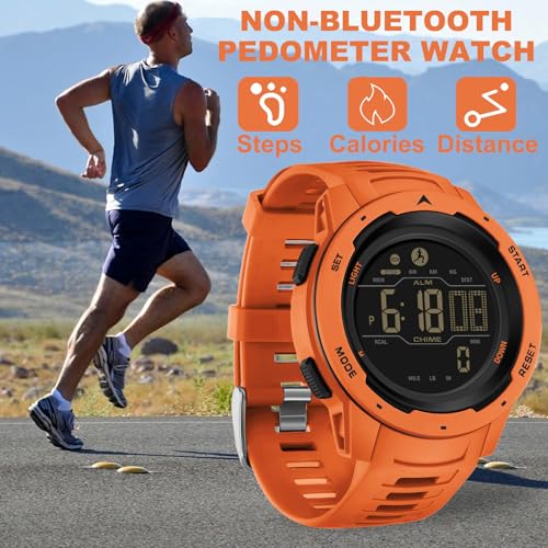 findtime Men's Digital Watch Waterproof Pedometer Watches Sport Watch Step Counter Calorie Military Watch with Stopwatch Alarm LED Backlight Countdown - color: orange