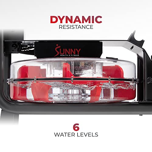 Sunny Health & Fitness Premium Water Rower w/Intensive Dynamic Real-Time Resistance, 300 LB Capacity Flip-able Rowing Machine for Home Training, Optional Free SunnyFit App Connection - color: Black