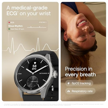 WITHINGS ScanWatch 2 - Hybrid Smart Watch, Heart Rate Monitoring, Fitness Tracker, Cycle Tracker, Sleep Monitoring, GPS Tracker, 30-Day Battery Life, Android & Apple Compatible, HSA/FSA - color: Black, style: Scanwatch 2 - 42mm