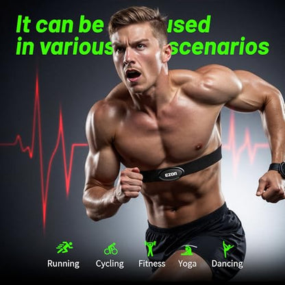 EZON Heart Rate Monitor Chest Strap, Bluetooth 5.1 & ANT+ Sensor, 3ATM Waterproof, Compatible with Garmin, Wahoo, Polar, Strava for Running, Cycling, Workout, Black (C009 Pro)