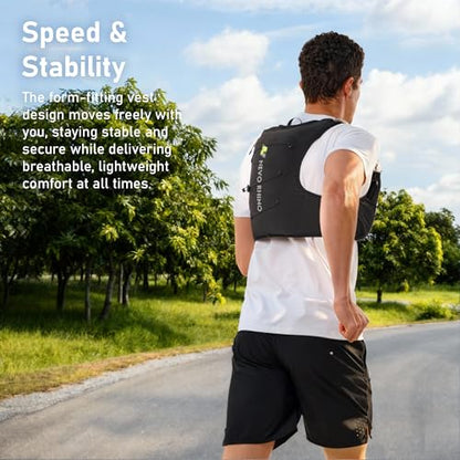 N NEVO RHINO Running Vest 5L, Hydration Vest with 2 TPU 500ml Soft Flask - color: black, size: Medium