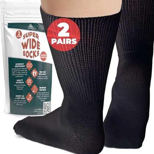 FORTIVO Extra Wide Socks for Swollen Feet - Bariatric & Diabetic Socks for Men & Women - color: Black