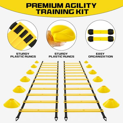 2 Pack 20ft Agility Ladder Set, 40ft Total Adjustable Speed Ladder - color: Yellow