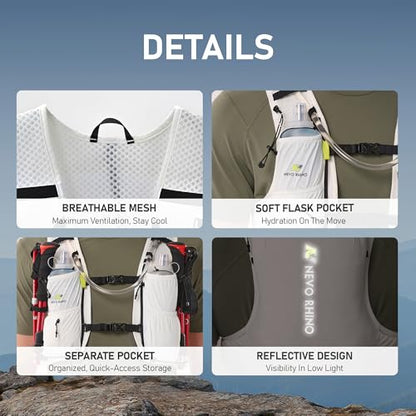 N NEVO RHINO Running Vest, Hyration Vest with 2 Pcs 500ML Soft Flasks - color: White, size: Small