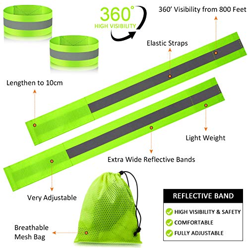 Sumind Reflective Running Gear Set Include 2 Pieces LED Safety Lights and 4 Reflective Bands for Wrist Arm Ankle Leg Straps Tape High Visibility Bands Strobe Running Light for Woman Men