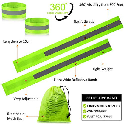 Sumind Reflective Running Gear Set Include 2 Pieces LED Safety Lights and 4 Reflective Bands for Wrist Arm Ankle Leg Straps Tape High Visibility Bands Strobe Running Light for Woman Men