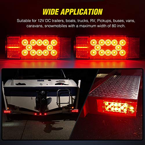Nilight 2PCS Rectangular Submersible LED Trailer Light Kit,IP68 Waterproof - color: Red Trailer Light