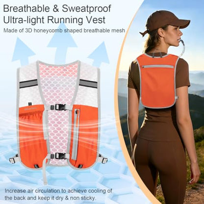 Running Vest Hydration Backpack for Men Women, Lightweight Breathable Hydration Packs, Adjustable Chest Straps Daypack, Reflective Water Running Vest for Marathon, Trail, Hiking, Cycling - color: Orange