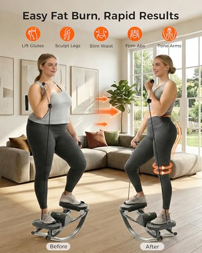 FineWay Upgraded Rock Stepper 2.0 for Exercise at Home, Rocking Stepper Side to Side, Low-Impact Knee-Friendly Exercise Machine with Resistance Bands, LCD Monitor & 330 LBS Capacity, Full Body Workout - color: Black