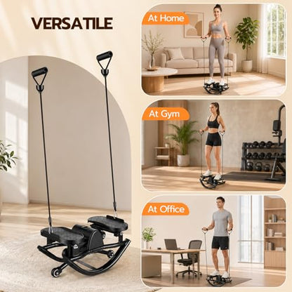 Rock Stepper Side to Side Lateral Motion Machine – Low-Impact Home Workout, Full-Body Engagement, Adjustable Resistance Bands + Digital Monitor, No Assembly Needed, Supports 250 lbs
