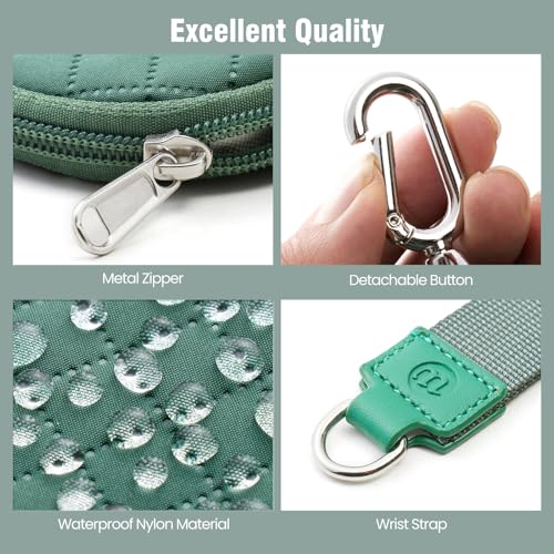 Mini Dual Pouch Wristlet Wallet for Women – Zip Around wristlet Keychain Wallet with 2 Wristlets, Ideal for Dog Walking, Coffee Runs & Lunch Break Essentials (Green+Teal) - color: Green+Teal