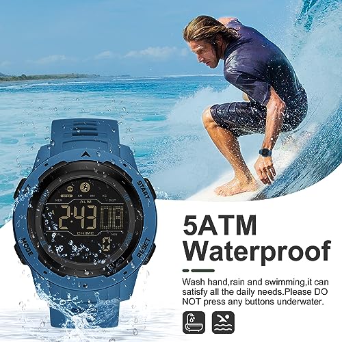 findtime Men's Digital Watch Waterproof Pedometer Watches Sport Watch Step Counter Calorie Military Watch with Stopwatch Alarm LED Backlight Countdown - color: blue