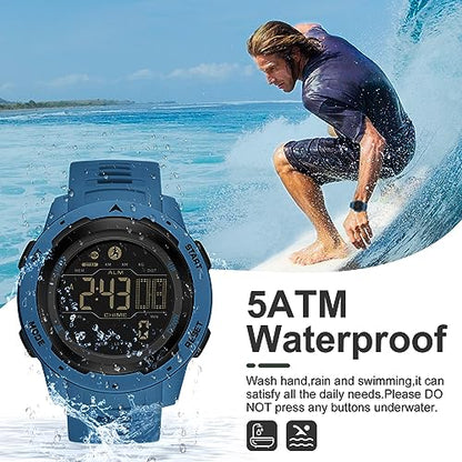 findtime Men's Digital Watch Waterproof Pedometer Watches Sport Watch Step Counter Calorie Military Watch with Stopwatch Alarm LED Backlight Countdown - color: blue