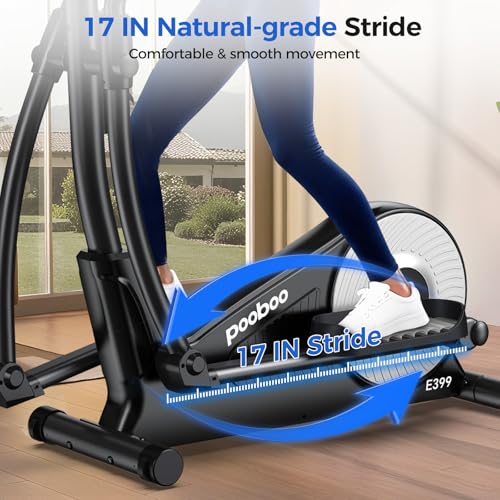 pooboo Elliptical Machine, Elliptical Exercise Machine with 16-Level Resistance&Quiet Magnetic Driving System, Elliptical Machine for Home with LCD Monitor,15.5-17IN Stride, 350LBS Weight Capacity - color: 17IN-Stride Gray