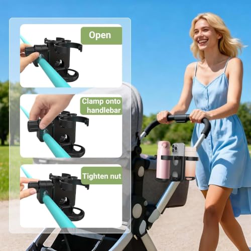 ZealSound Stroller Cup Holder, 3-in-1 Bottle Holder with Phone Holders for Stroller Wheelchair Scooter Walker Bike, Foldable Universal Drink Holder for Uppababy Bugaboo Nuna Doona - size: Small
