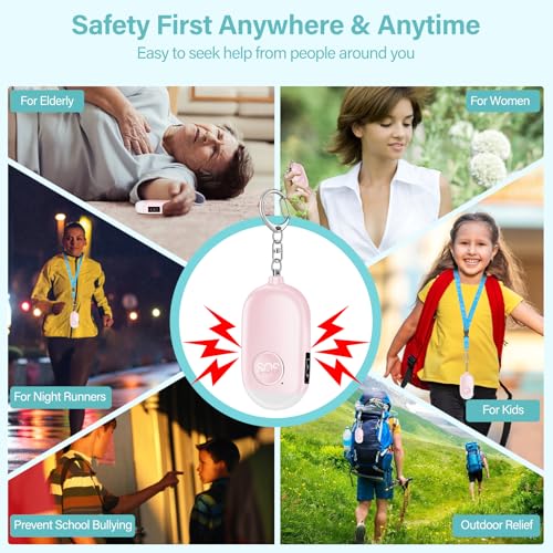 Hion Personal Safety Alarm for Women, 3 Pack Rechargeable 130dB Self Defense Alarm Keychain with LED Flashlight, Emergency Safe Sound Security for Children Elderly, Black+Pink+Blue - color: Black+pink+blue