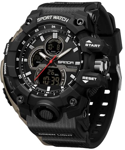 FANMIS Men Sports Outdoor Watch Analog Digital Multifunctional Black Watch - color: C khaki