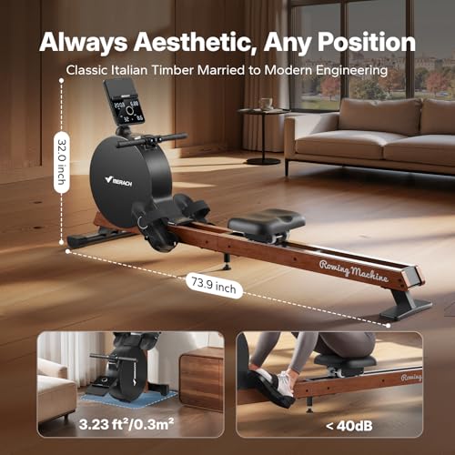 MERACH Pro-Grade Rowing Machines for Home, Smart Magnetic Rowing Machine with Self-Generation, Double Resistance and 400 LBS MAX Load, Wooden Tracks for Silent Sliding - style: R7-self-generating electricity