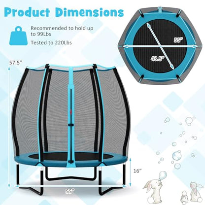 GYMAX Trampoline for Kids, 55” ASTM Approved Toddler Trampoline with All Round Enclosure Net, Safety Pad & Large Access, Indoor/Outdoor Mini Kids Rebounder for Backyard Apartment