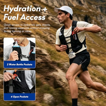 Haimont 5L Trail Running Hydration Vest with Soft Flasks - color: Black, size: Large