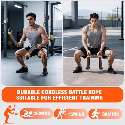 Ropeless Battle Ropes with Adjustable Weights, Portable Cordless Battle Ropes for Home Gym, HIIT & Low Impact Cardio Workouts, Compact Gym Equipment for Men & Women (Black)