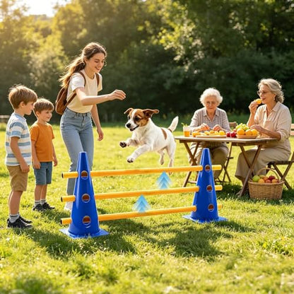 Dog Agility Jump Set, Adjustable Hurdles Training Equipment with Cones