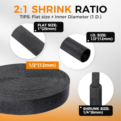 2:1 Ratio Automotive Heat Shrink Braided Sleeving 3/8''-15ft - size: 3/8"-15ft