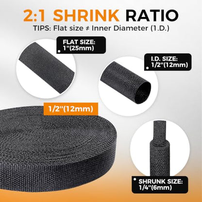 2:1 Ratio Automotive Heat Shrink Braided Sleeving 3/8''-15ft - size: 3/8"-15ft