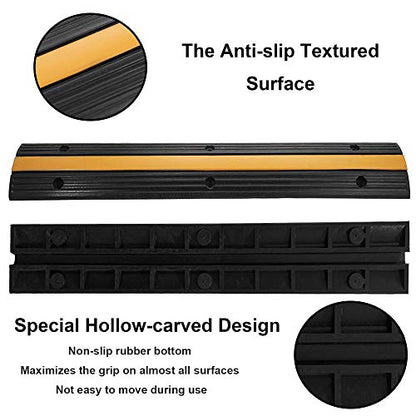 Reliancer 4 Pack 1-Channel Rubber Cable Protector Ramp Traffic Speed Bump 18000lbs Capacity Heavy Duty Cable Protective Cover Ramp Driveway Hose Cord Track Protector Wires Concealer for Garage Parking - size: 4 Pack 1-Channel